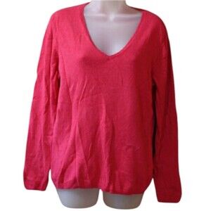 Charter Club Hot Pink 2 ply Cashmere Vneck Pullover Sweater Large